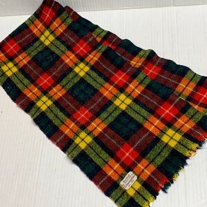 Vintage Made In Scotland Green Orange Plaid Wool Scarf Winter Dark Academia